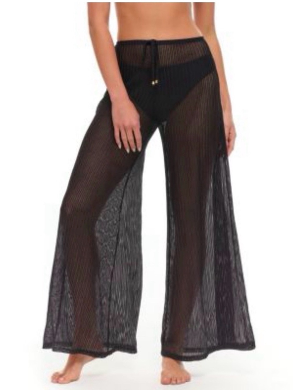 NWT JORDAN TAYLOR Black Open-Knit Swim Coverup Pants